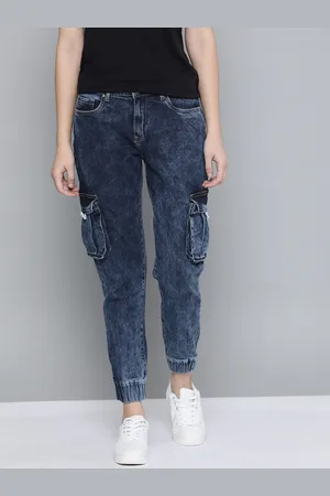 Mast & Harbour Women Blue Jogger Cuffed Hem Stretchable Jeans