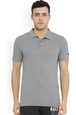 PUMA Men Grey Solid Polo Collar T-shirt