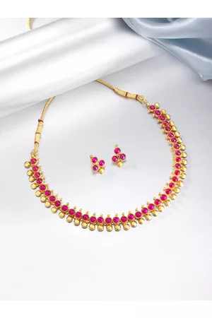 Peora Gold Plated & Maroon Jewellery Set