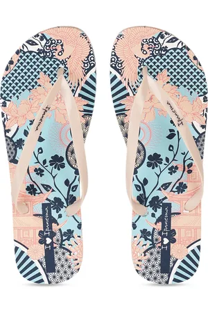 Ipanema Women Peach-Coloured & Blue Printed Thong Flip-Flops
