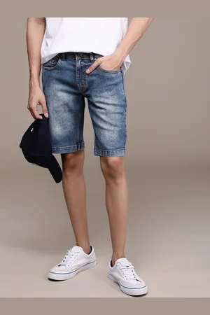 High Star Men Blue Washed Mid-Rise Denim Shorts