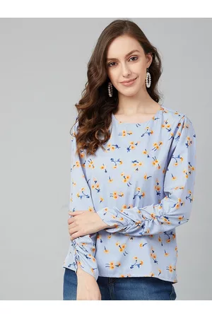 Rare Fashion Women Blue Floral Printed Regular Top