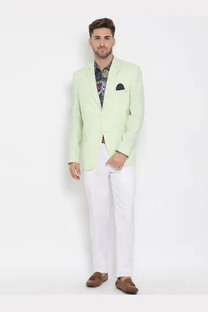 Hangup Men Green & White Solid Single-Breasted Three-Piece Suit