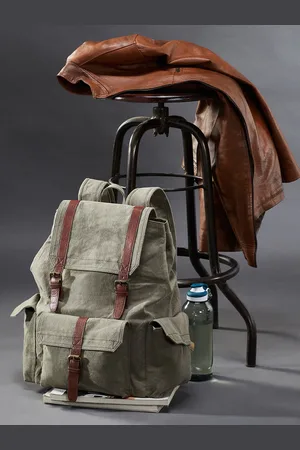 Mona B Unisex Green & Brown Cotton Canvas 14 Inch Laptop Backpack