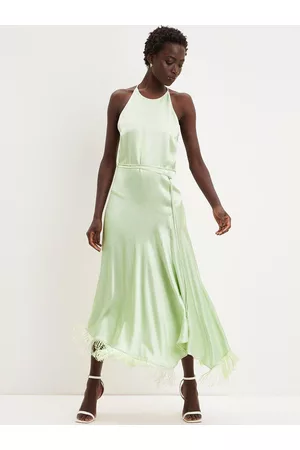 Dorothy Perkins Green Fringed Strappy Satin Midi Dress
