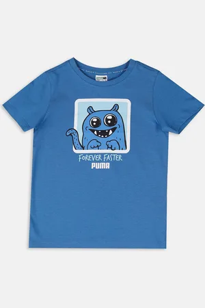 PUMA Kids Blue Monster Printed Cotton T-shirt