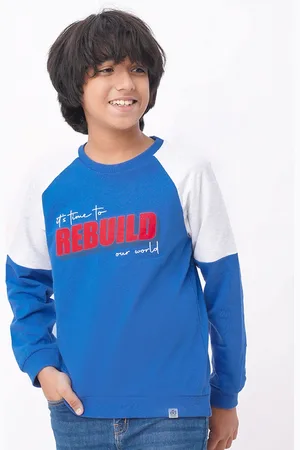 edheads Boys Blue & White Printed Cotton Long Sleeves Sweatshirt
