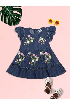 MeeMee Girls Navy Blue Floral Printed Dress