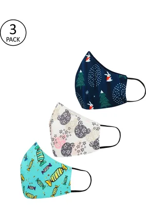 Tossido Kids Pack Of 3 Printed 3-Ply 100% Cotton Reusable Cloth Masks
