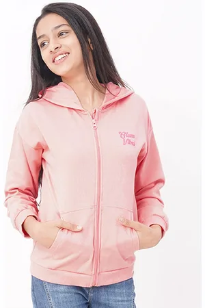 edheads Girls Pink Printed Cotton Hooded Bomber Jacket