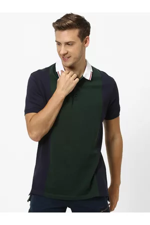 Celio Men Green Colourblocked Polo Collar T-shirt
