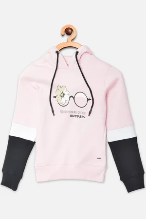 Crimsoune Club Girls Pink Printed Hooded Sweatshirt