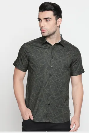Kenneth Cole Men Navy Blue & Olive Green Regular Fit Printed Casual Shirt
