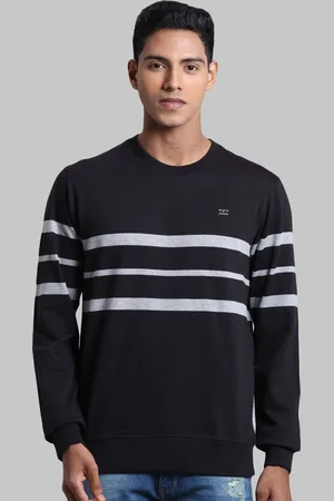 ColorPlus Men Black Striped Cotton Sweatshirt