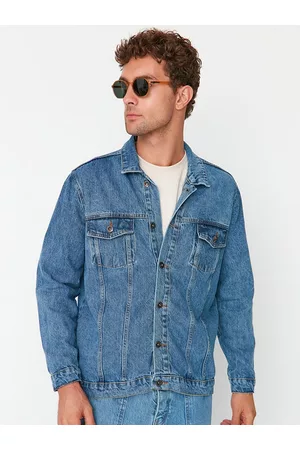 Trendyol Men Blue Washed Denim Pure Cotton Jacket
