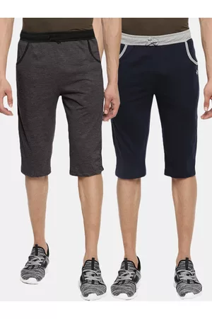 dollar Men Pack Of 2 Navy Blue & Grey Solid Regular Shorts