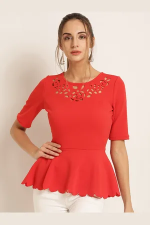 Harpa Women Red Solid Peplum Top