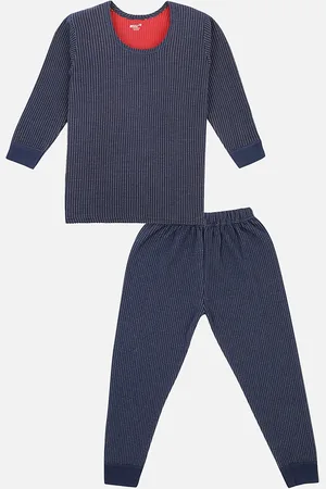 BodyCare Unisex Kids Navy Blue & White Self-Design Thermal Set