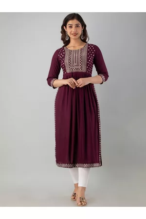 Charu Women Maroon Geometric Embroidered Anarkali Kurta