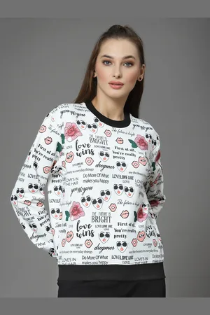 KASSUALLY Women White Printed Sweatshirt