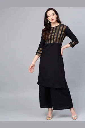 Bhama Couture Women Black Yoke Design Kurta with Palazzos