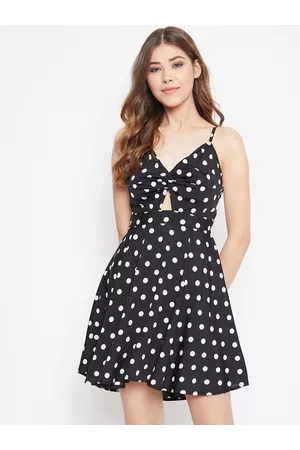Berrylush Women Black Printed Fit and Flare Dress