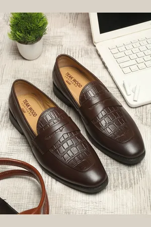 Teakwood Leathers Men Brown Textured Leather Formal Slip-On shoes