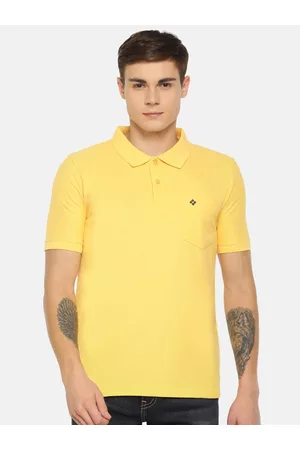 dollar Men Yellow Solid Polo Collar T-shirt