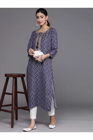 Varanga Women Navy Blue & White Bandhani Printed Gotta Patti Kurta