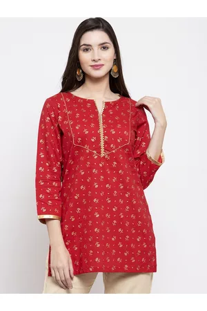 Bhama Couture Women Red & Golden Foil Print Tunic