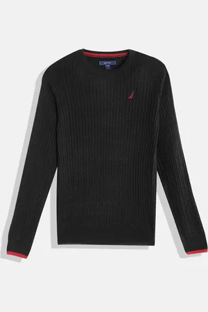Nautica Boys Black Solid Self Design Round Neck Pullover