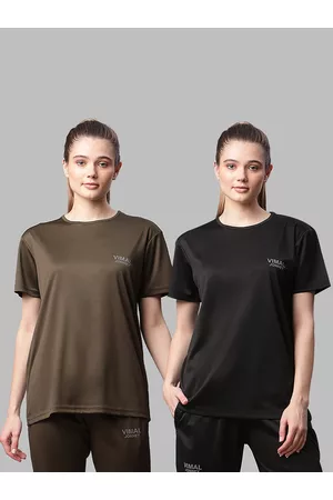 VIMAL JONNEY Women Pack of 2 Solid Sports T-shirt