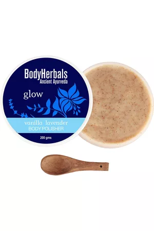 BodyHerbals Glow Body Scrub Polisher with Lavender+Vanilla & Spoon - 200 g