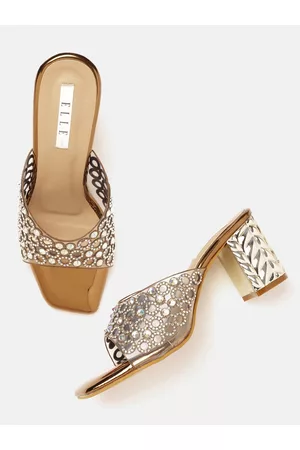 Elle Women Transparent Embellished Party Block Heel Sandals