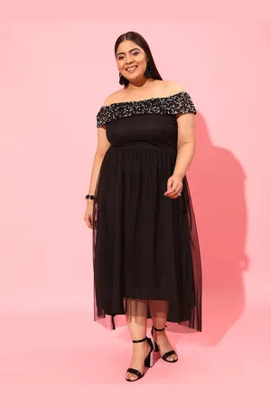 CURVY STREET Black Plus Size Off-Shoulder Net Maxi Dress