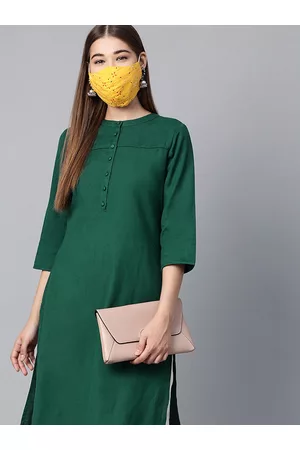 HERE&NOW Women Green Solid Straight Kurta
