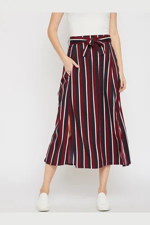 Rare Fashion Women Maroon & Navy Blue Striped A-Line Maxi Skirt
