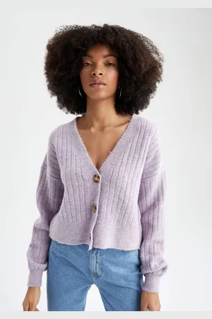 DeFacto Women Purple Ribbed Cardigan