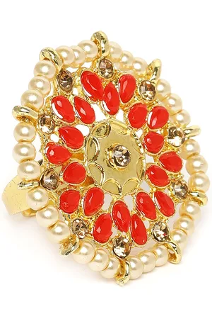 Kord Store Red Gold-Plated Kundan Studded Circular Adjustable Finger Ring
