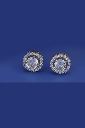 Carlton London Women Silver-Toned Circular Studs Earrings