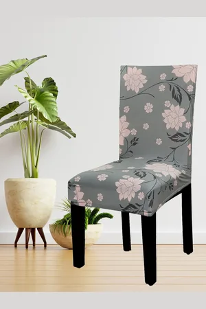 House Of Quirk Pack of 2 Grey & Pink Floral Printed Protector Seat Chair Slipcover