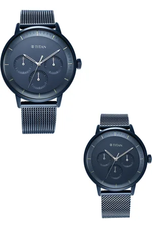 Titan Pack of 2 Unisex Blue Dial & Blue Stainless Steel Bracelet Style Analogue Watch