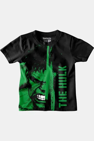 BONKIDS Boys Black & Green Hulk Print Slim Fit T-shirt