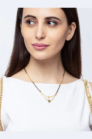 Digital Dress Room Gold-Plated Black Stone-Studded Beaded Layered Mangalsutra