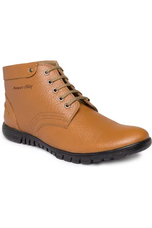 Red Chief Men Tan Brown Solid Leather Mid-Top Derbys