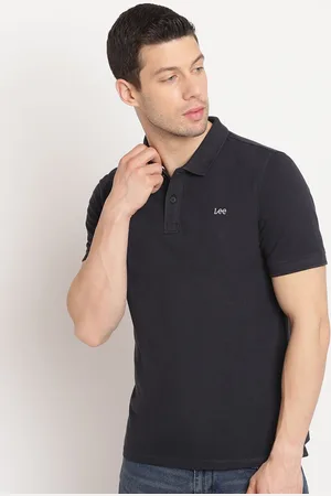 Lee Men Navy Blue Polo Collar Pockets Slim Fit T-shirt