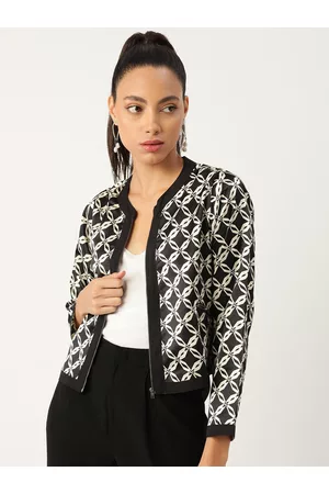 Antheaa Women Black & White Geometric Printed Tailored Jacket