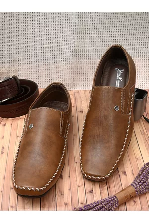 John Karsun Men Tan Brown Solid Formal Slip-Ons