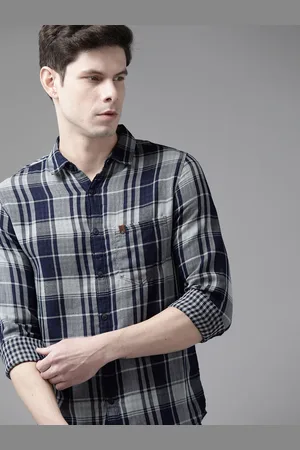 SPYKAR Men Navy & Grey Pure Cotton Slim Fit Tartan Checked Casual Shirt