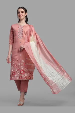 Berrylicious Women Pink Floral Embroidered Thread Work Kurta with Trousers & With Dupatta